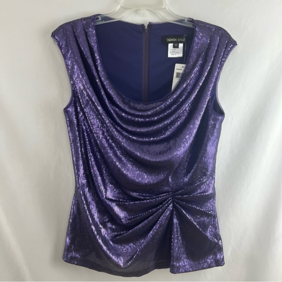 NWT!! Tadashi Shoji Ash Purple Sequin Sleeveless Elegant Shirt Top Peplum Back - Picture 3 of 11